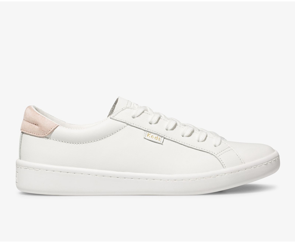 Keds Ace Leather Sneakers - White - Womens 5716RKLHD
